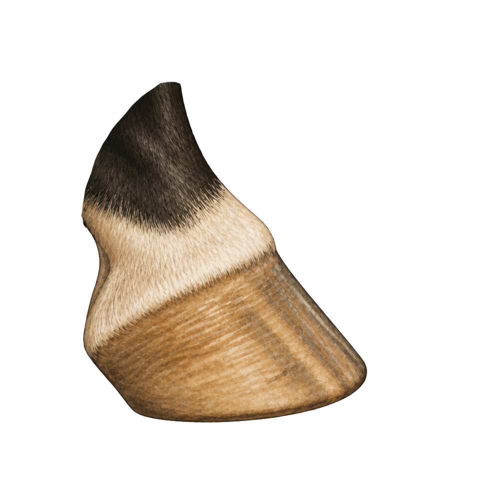 Side view of a horse hoof showing the hoof wall and coronet
