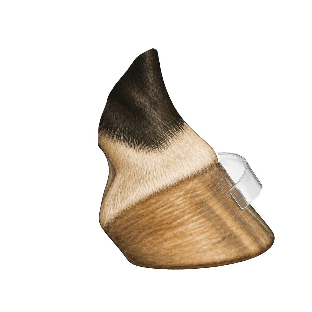 Side view of a horse hoof and lower leg