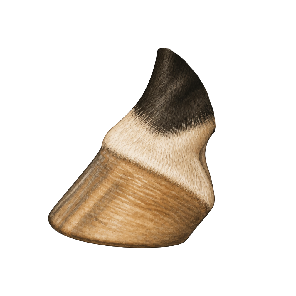 Side view of a horse hoof showing the hoof wall and heel