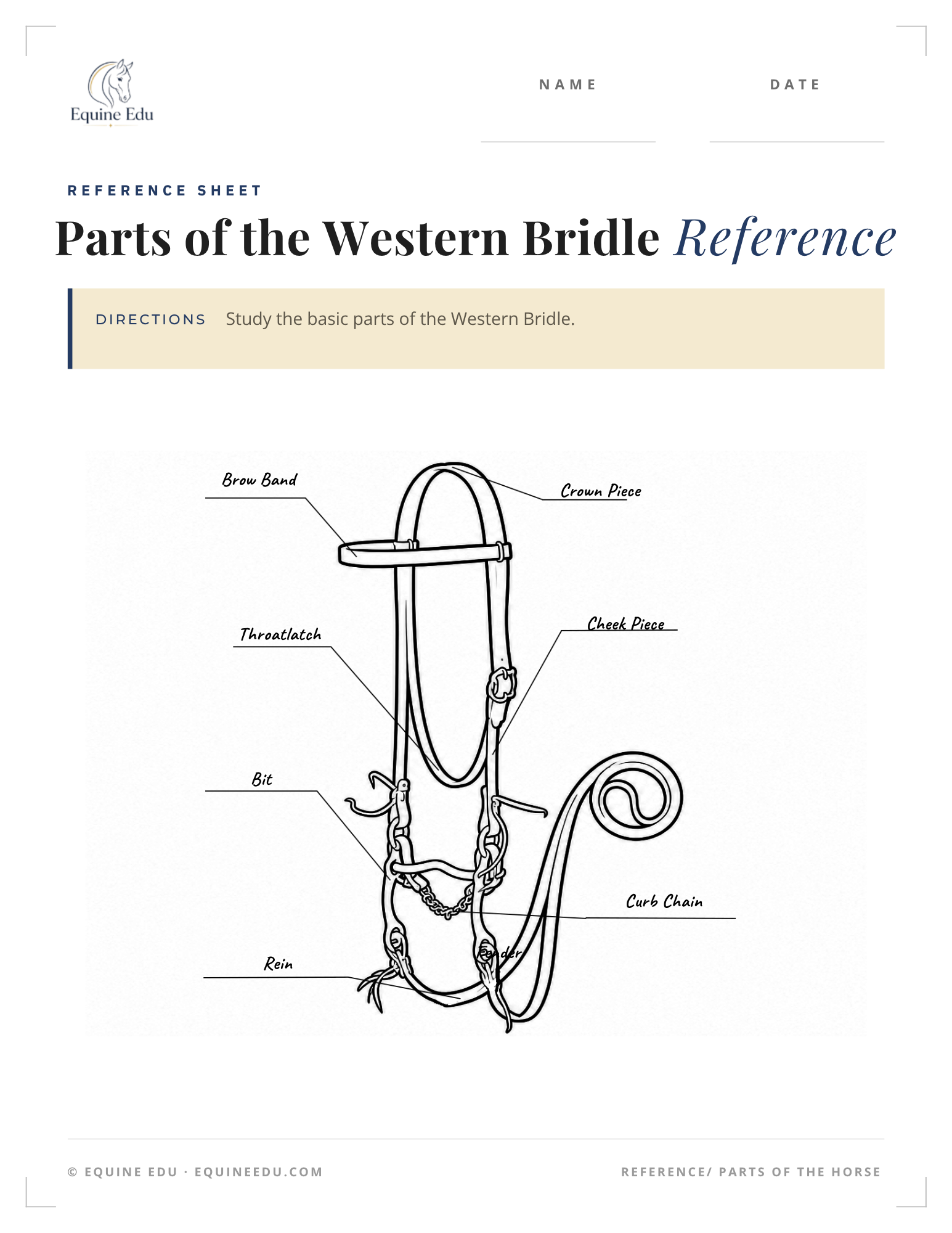 Western saddle parts reference sheet preview